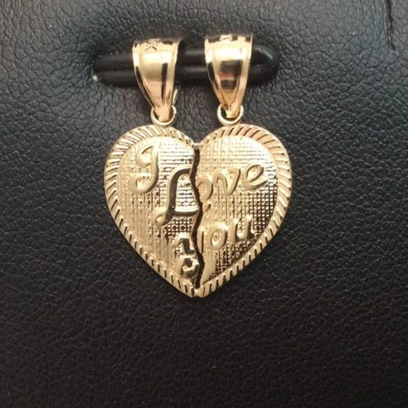 1.20 Grams Mens Ladies 10k Yellow Real Gold I love You Split Heart Charm Pendant - Picture 1 of 9